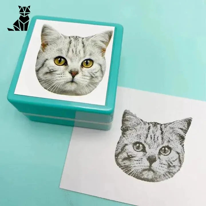 Tampon face de chat sur papier blanc par Pawprints™ : Tampon encreur motif chat, cadeau parfait